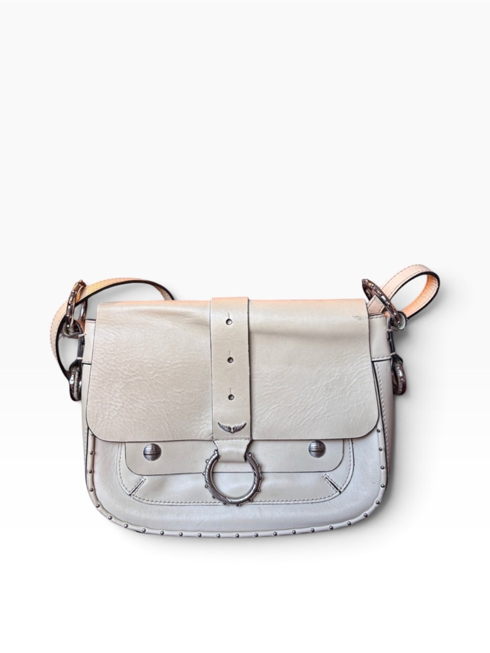 Zadig & Voltaire Cream Leather Kate Miss Crossbody with Ring Hardware